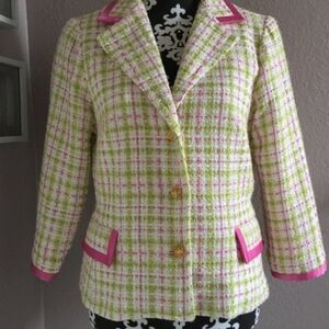Karen Kane Pink and Cream Plaid Blazer